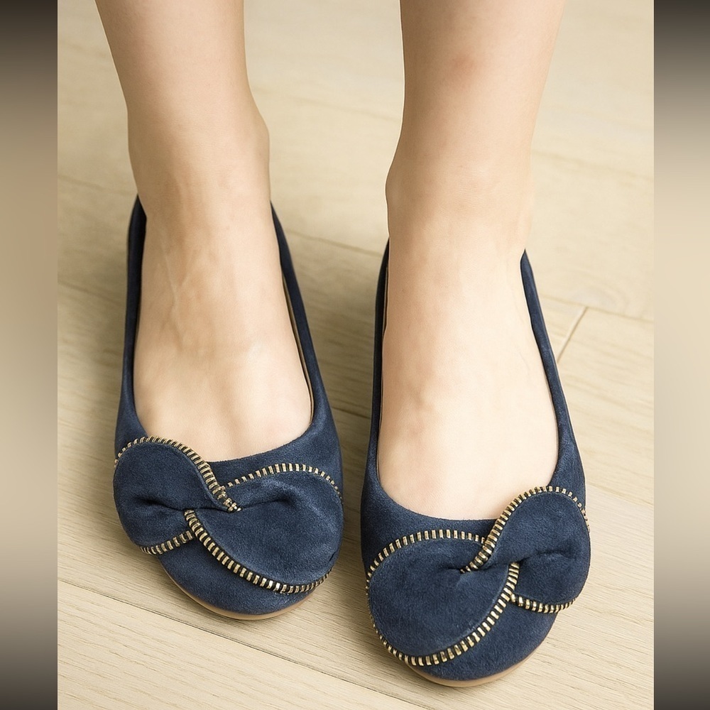 SEE BY CHLOE Y2K Clara Zipper Bow Ballerina Flat 5.5 blue suede leather comfy